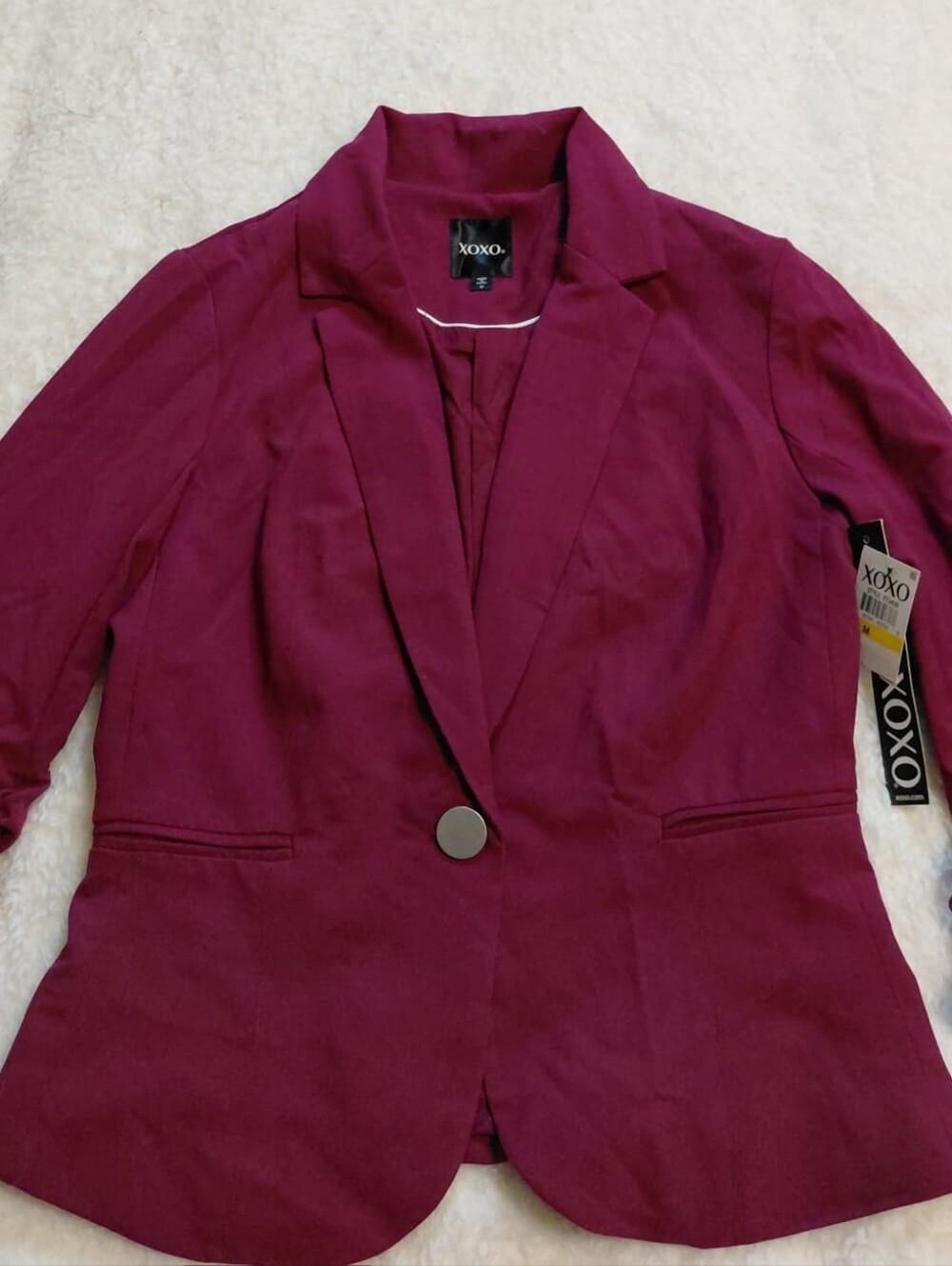 XOXO Burgundy Ruched Sleeve Blazer Women's Size M NWT